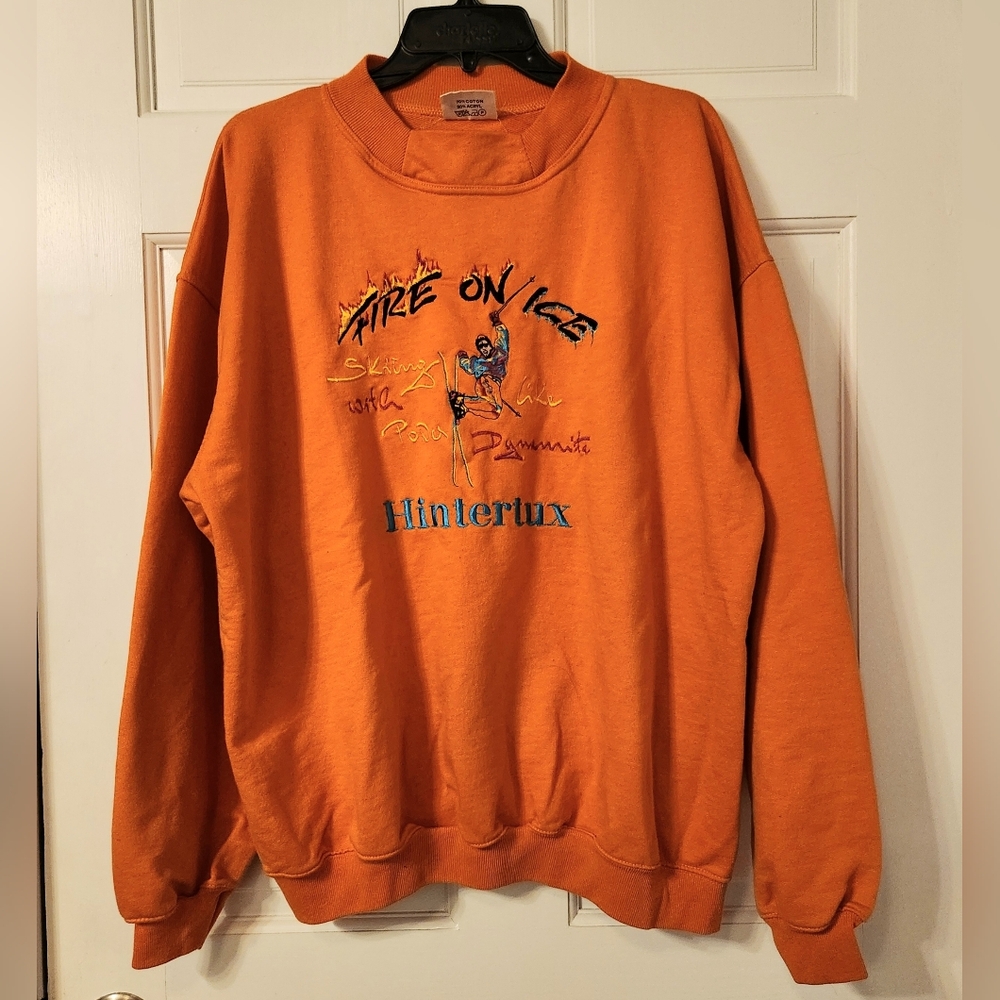 Girardelli Mens XL Fire On Ice Sweatshirt Orange Hintertux Skiing Embroidered